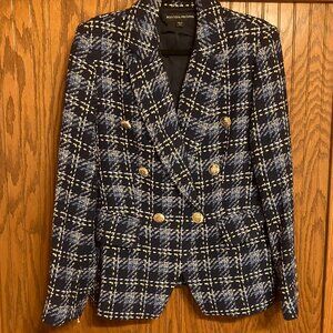 Boston Proper Navy, Gold & White Tweed Blazer Size 16